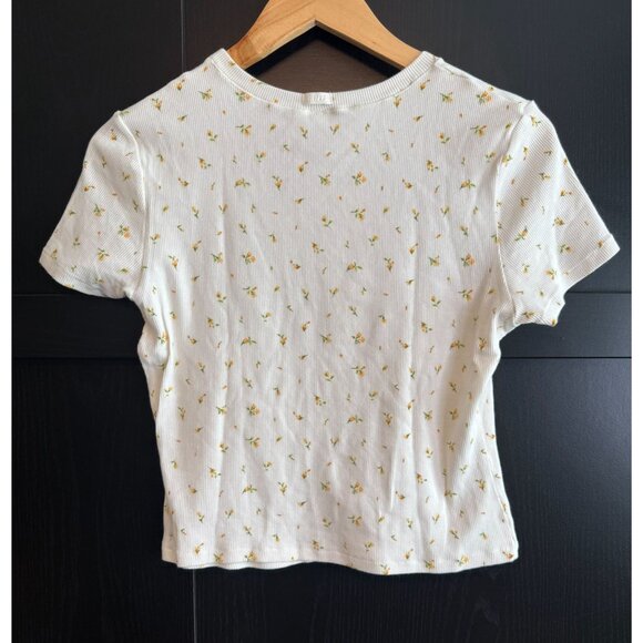Skims Women's Ribbed Cotton White Floral Short Sleeve Top XL Dainty Casual - Picture 2 of 10